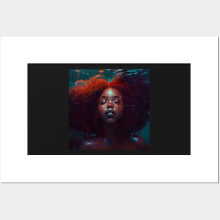 Black Mermaid Under the Sea Posters and Art